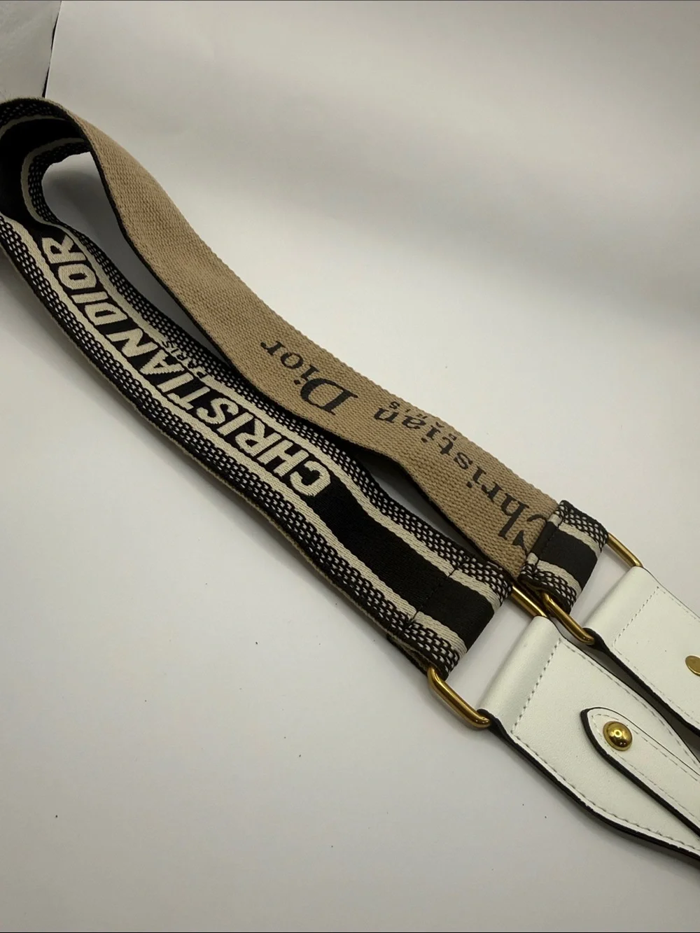 Dior Beige, Black & White Canvas Leather Strap with Gold Hardware